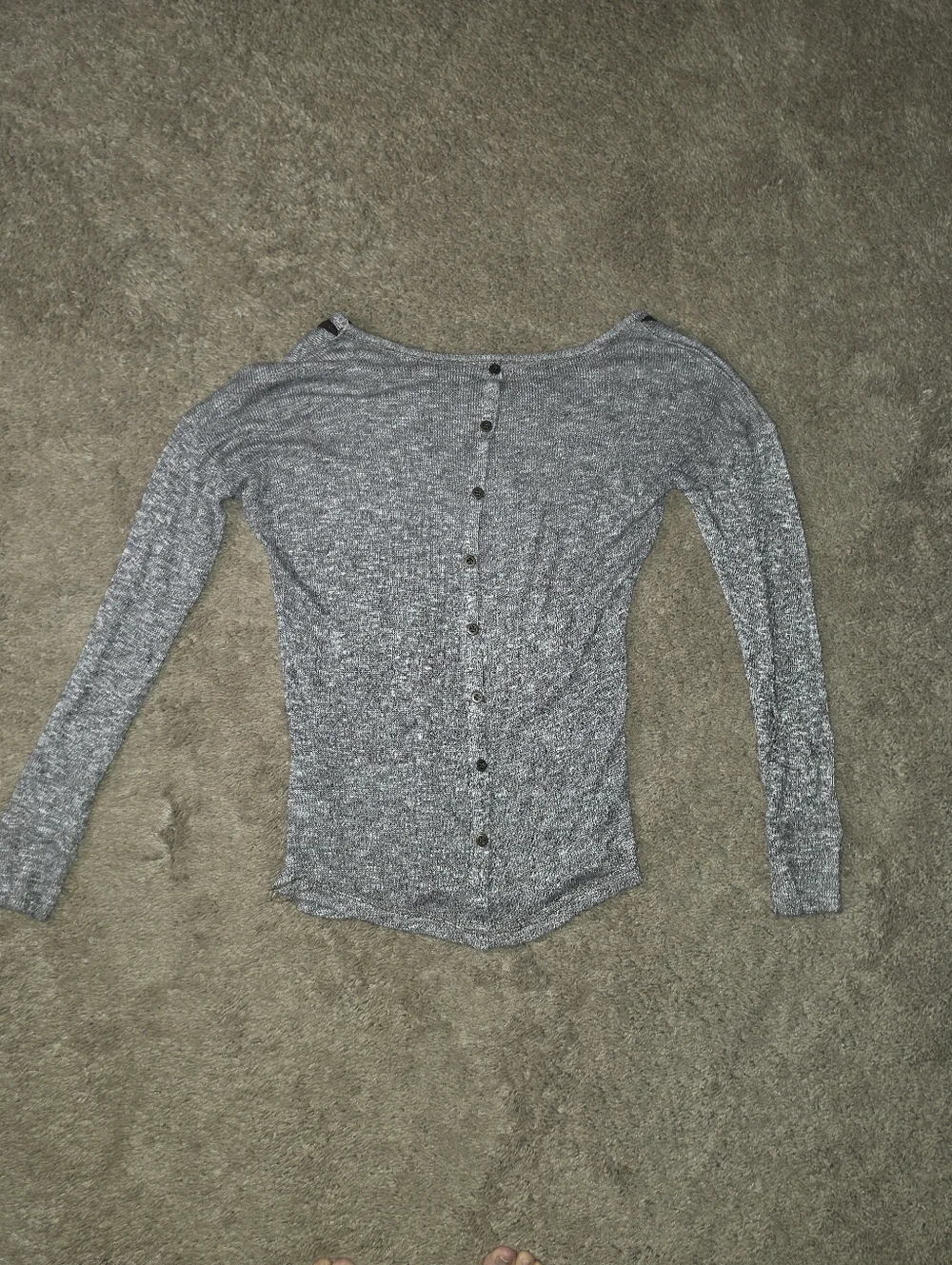 Gray Knit Maurices Small No Long Sleeve Top with Embellished V-Neck - Picture 4 of 5